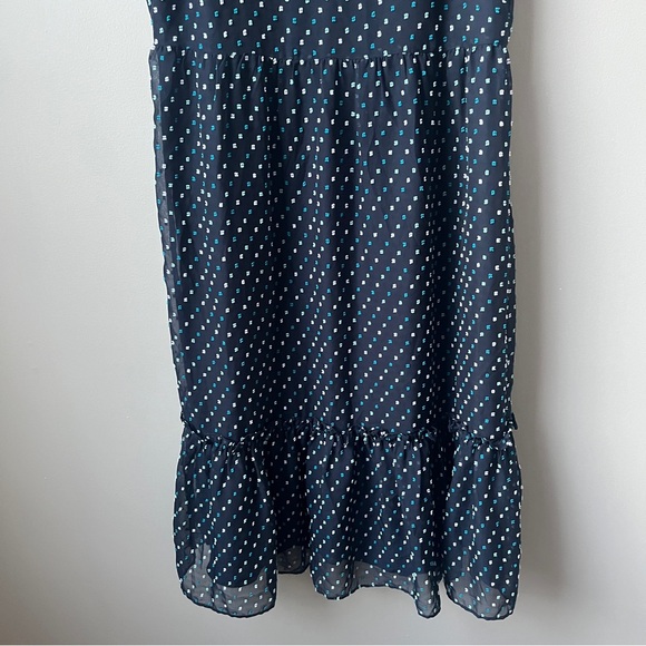 Loft Outlet Dress Women's 8 New NWT Navy Blue Tufted Swiss Dots Midi Ruffles - Picture 6 of 12